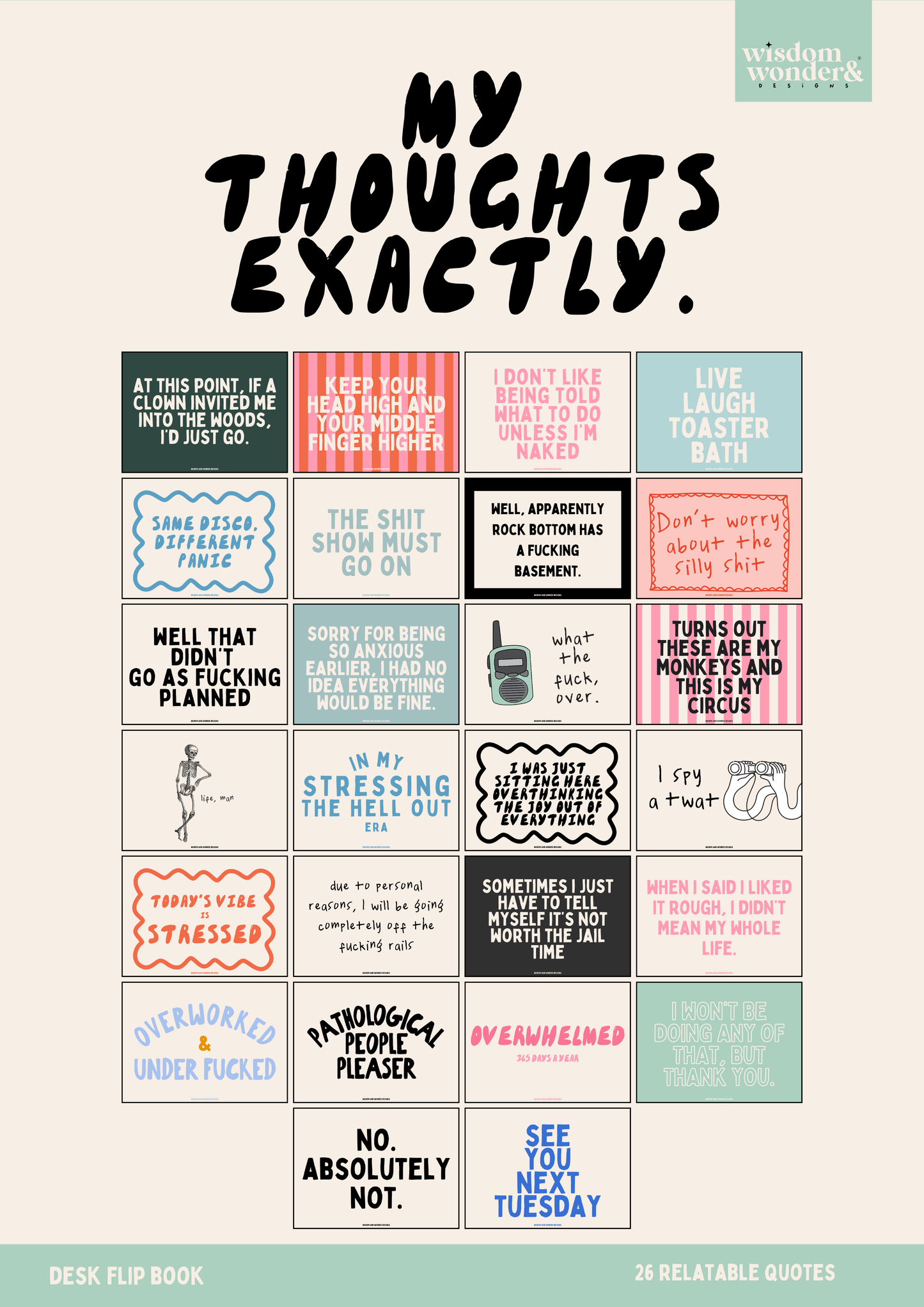 Default Title Calendar | Relatable Flip Book | My Thoughts Exactly | 26 Relatable Prints | Wisdom and Wonder Designs