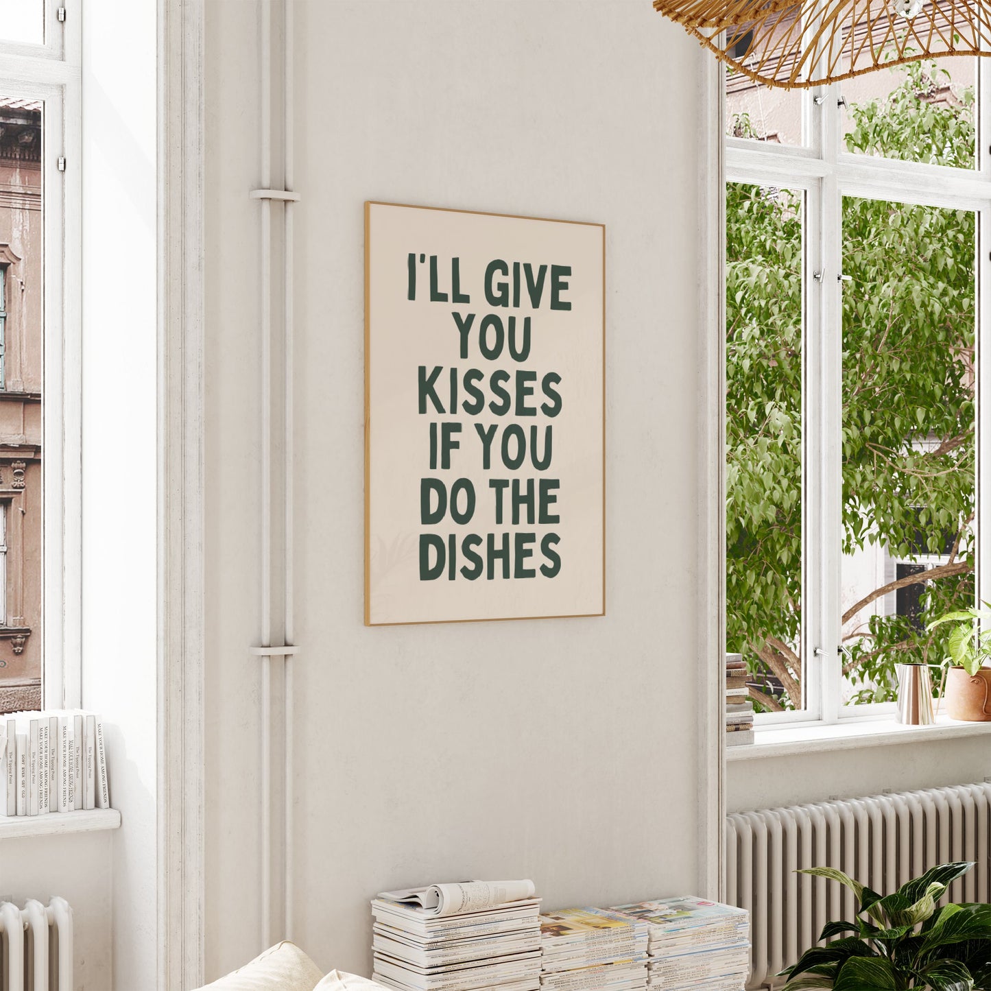 Digital Download | I'll Give You Kisses If You Do The Dishes | Forest Green and Cream