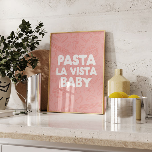 A4 Print | Pasta La Vista Baby | White and Pink | Art Print | Wisdom and Wonder Designs