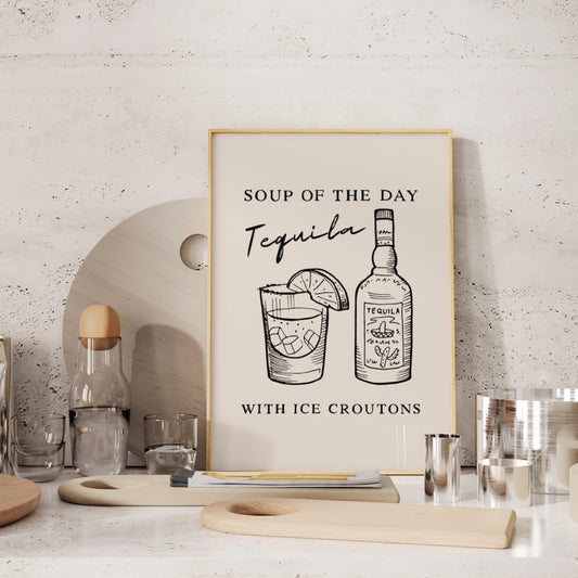 Lustre / A5 Print | Soup Of The Day. Tequila | Black and Cream | Art Print | Wisdom and Wonder Designs