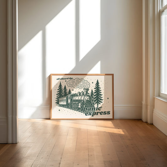 All Aboard The Panic Express | Forest Green & Cream | Christmas Art Print