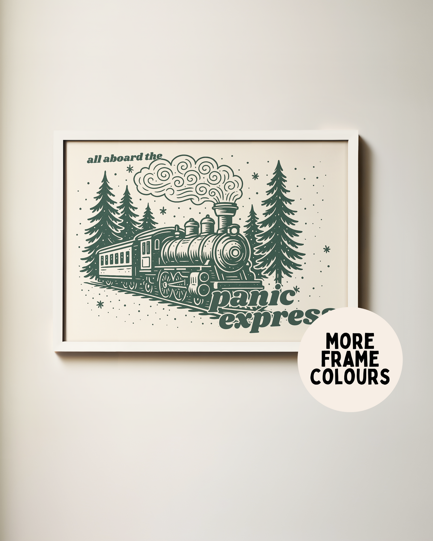 All Aboard The Panic Express | Forest Green & Cream | Christmas Art Print