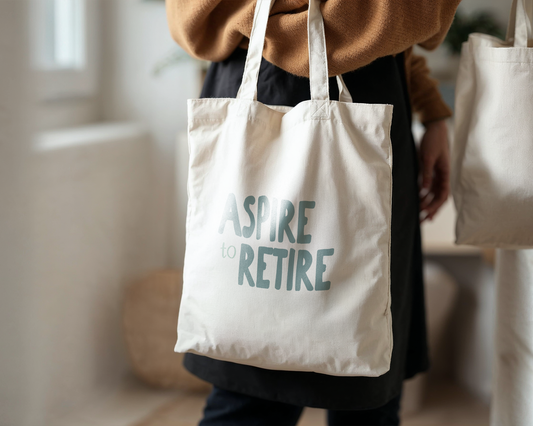 Aspire To Retire | Natural & Seafoam | Organic Cotton Tote Bag
