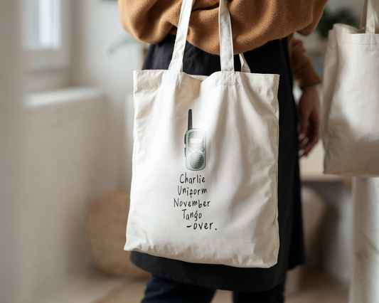 Charlie Uniform November Tango | Walkie Talkie | Natural | Organic Cotton Tote Bag