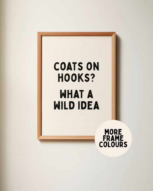 WISDOM & WONDER X HEY WONDER | Framed | Coats On Hooks | Black & Cream | Wall Art Print