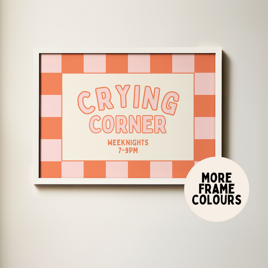 Framed | Crying Corner. Weeknights 7-9pm | Blush Pink & Coral | Landscape | Wall Art Print