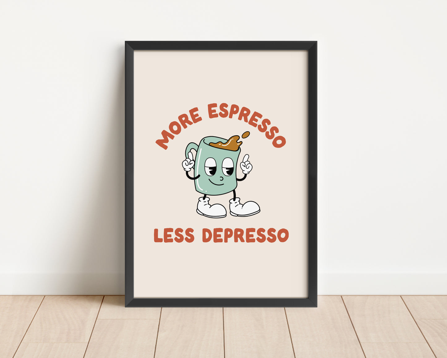 Framed | More Espresso Less Depresso | Blue and Red | Art Print