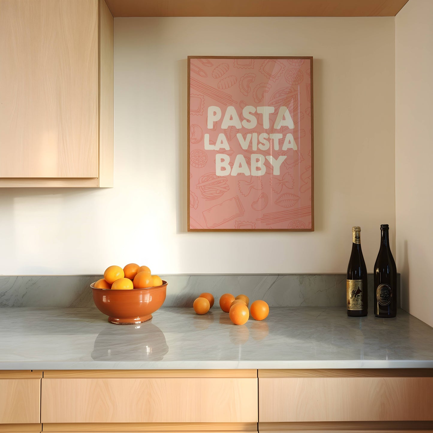A4 Print | Pasta La Vista Baby | White and Pink | Art Print | Wisdom and Wonder Designs