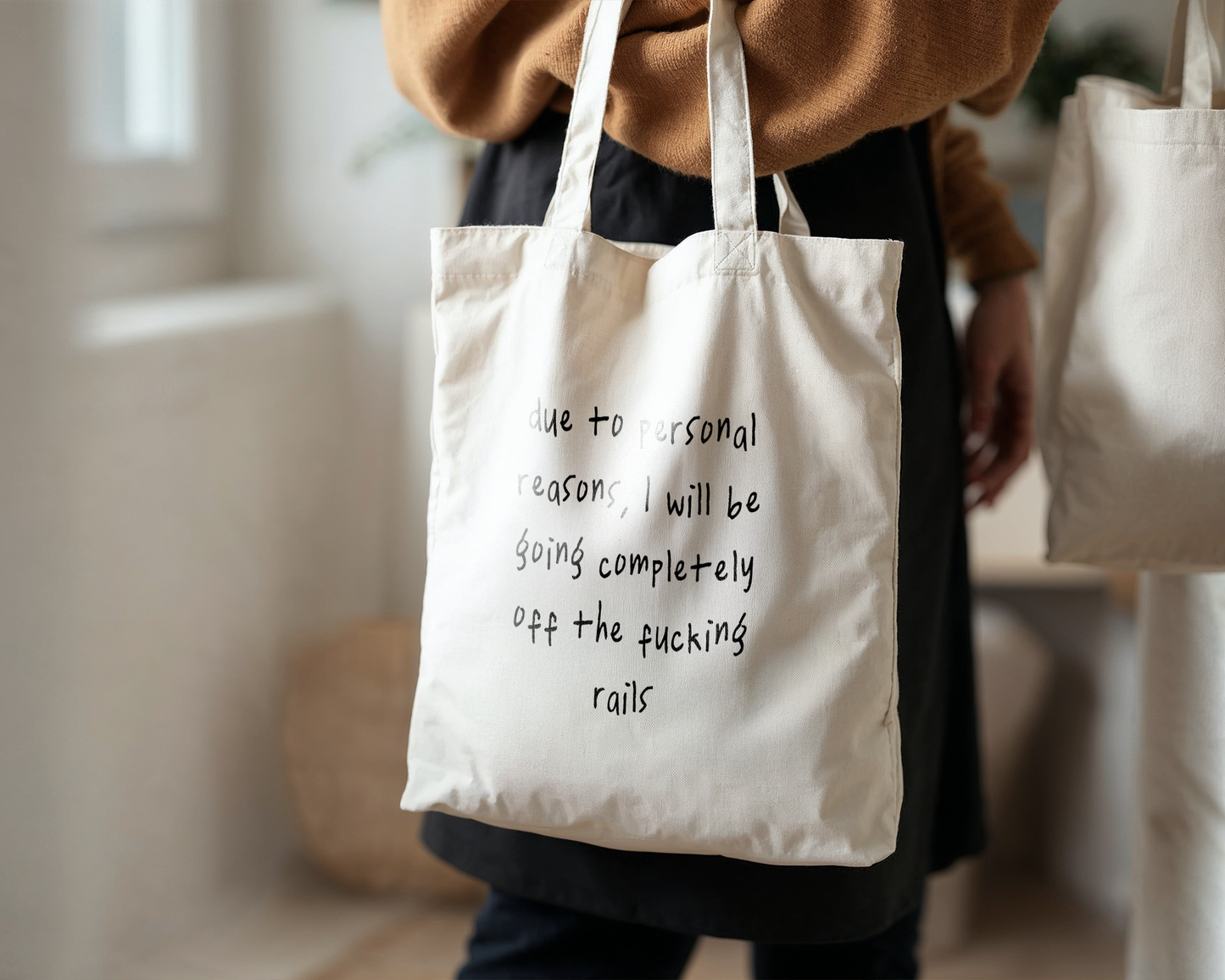 Due To Personal Reasons | Natural & Black | Organic Cotton Tote Bag