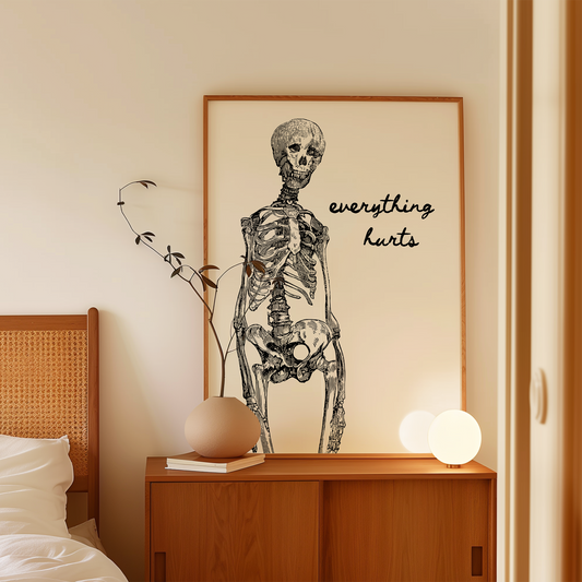 WISDOM & WONDER DESIGNS X POTS UK | Everything Hurts | Black & Cream | Art Print