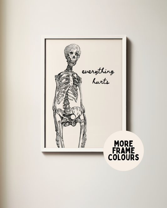 WISDOM & WONDER DESIGNS X POTS UK | Framed | Everything Hurts| Black & Cream | Wall Art Print