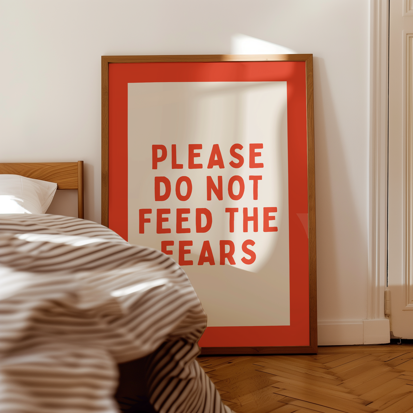 Please Do Not Feed The Fears | Red and Cream | Art Print