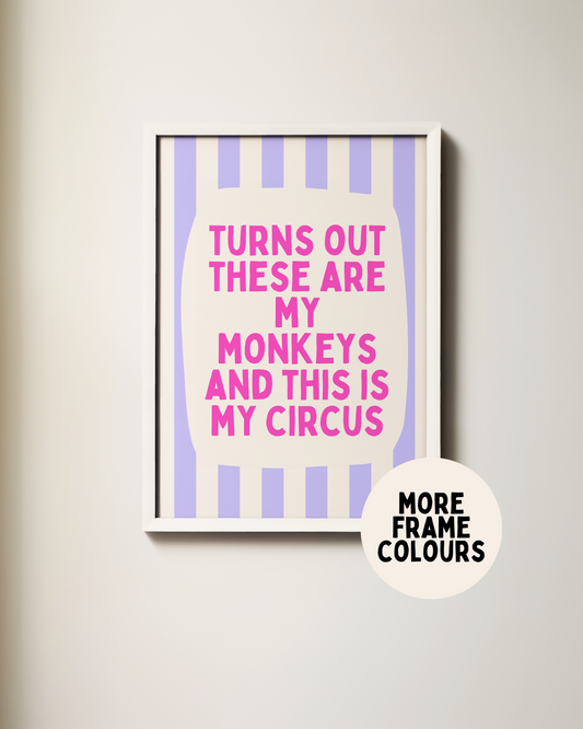 Framed | Turns Out These Are My Monkeys And This Is My Circus | Hot Pink and Periwinkle | Wall Art Print