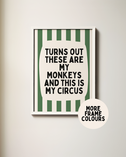 Framed | Turns Out These Are My Monkeys And This Is My Circus | Hunter Green and Cream | Wall Art Print