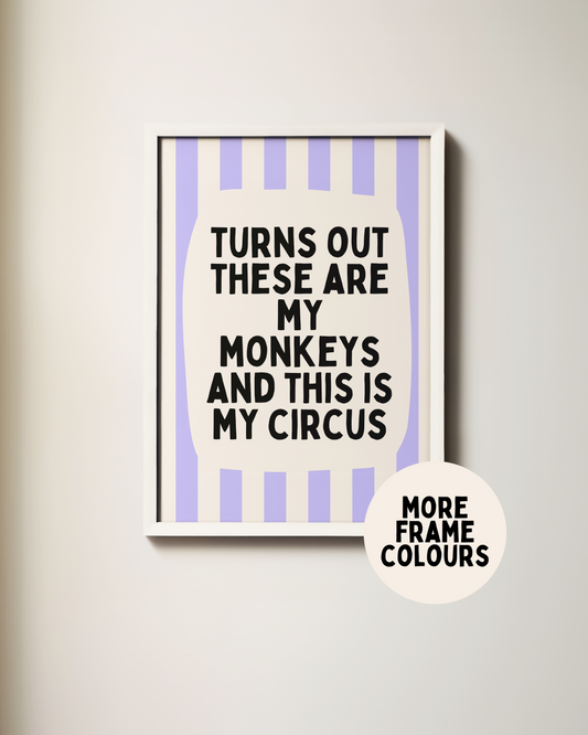 Framed | Turns Out These Are My Monkeys And This Is My Circus | Periwinkle and Cream | Wall Art Print