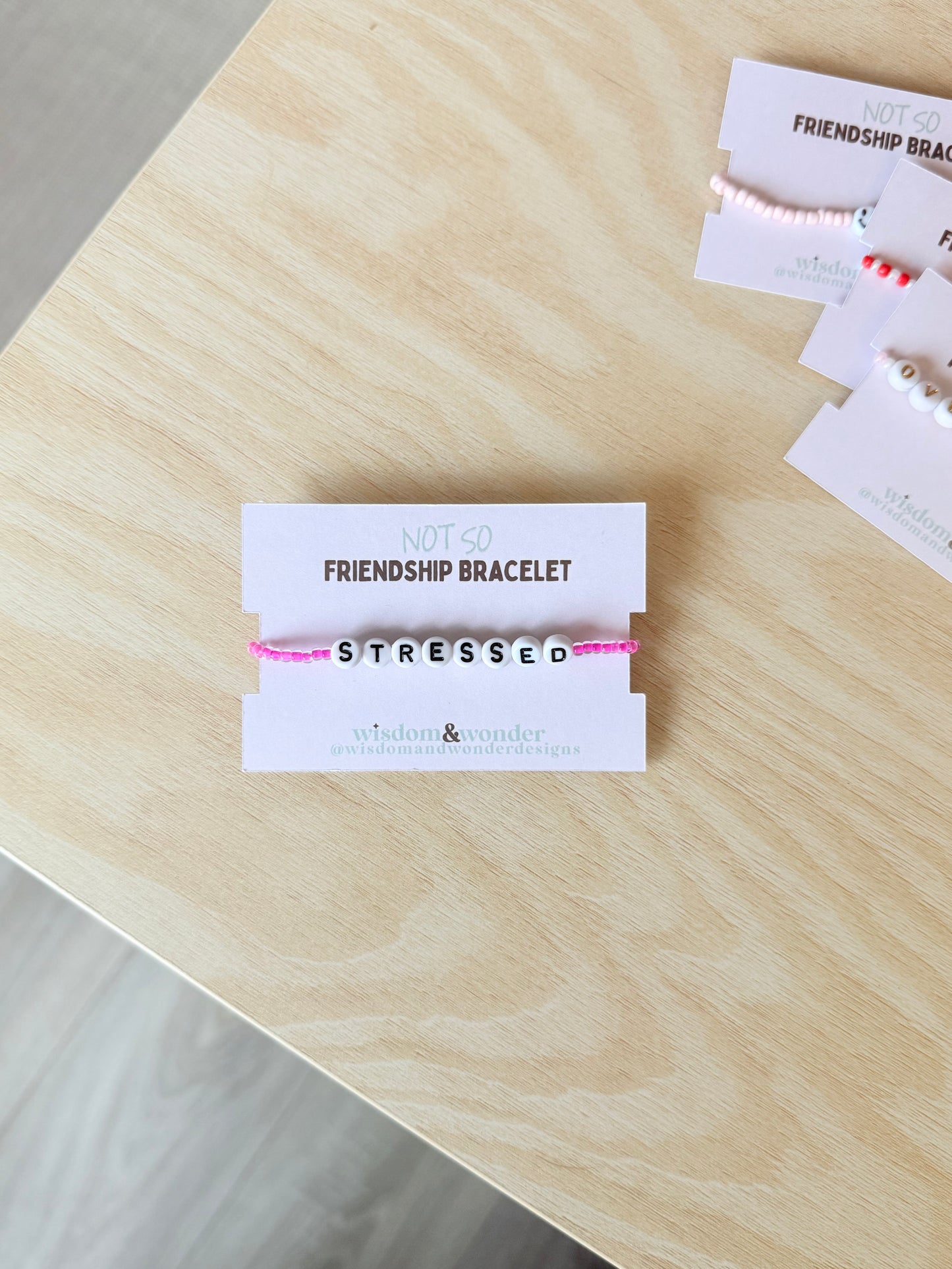 Default Title Bracelet | Stressed | Hit Pink | Silver | 'Not So' Friendship Bracelet | Wisdom and Wonder Designs