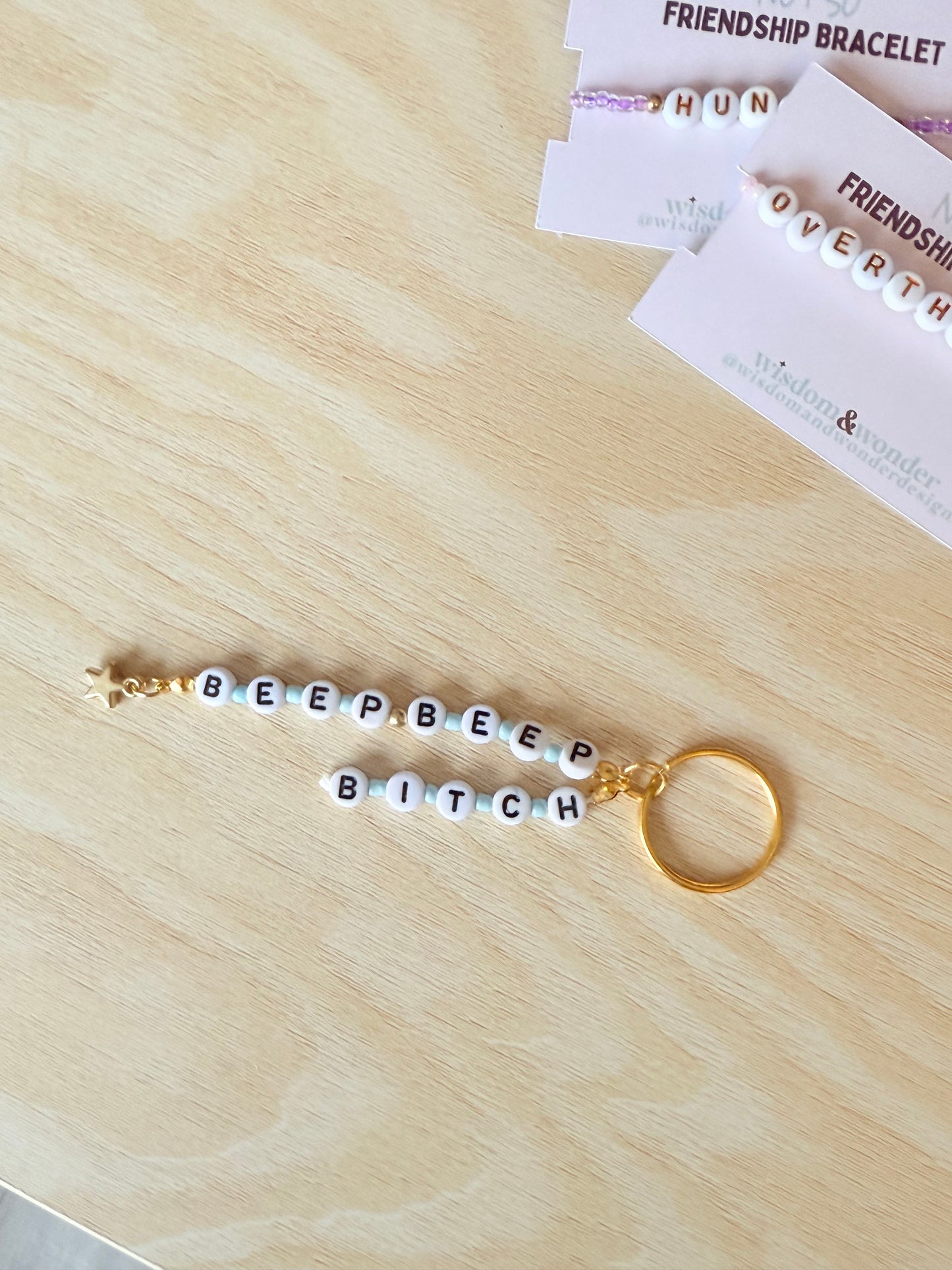 Default Title Bracelet | Beep Beep Bitch | Pale Blue | Gold | 'Not So' Friendship Keyring | Wisdom and Wonder Designs