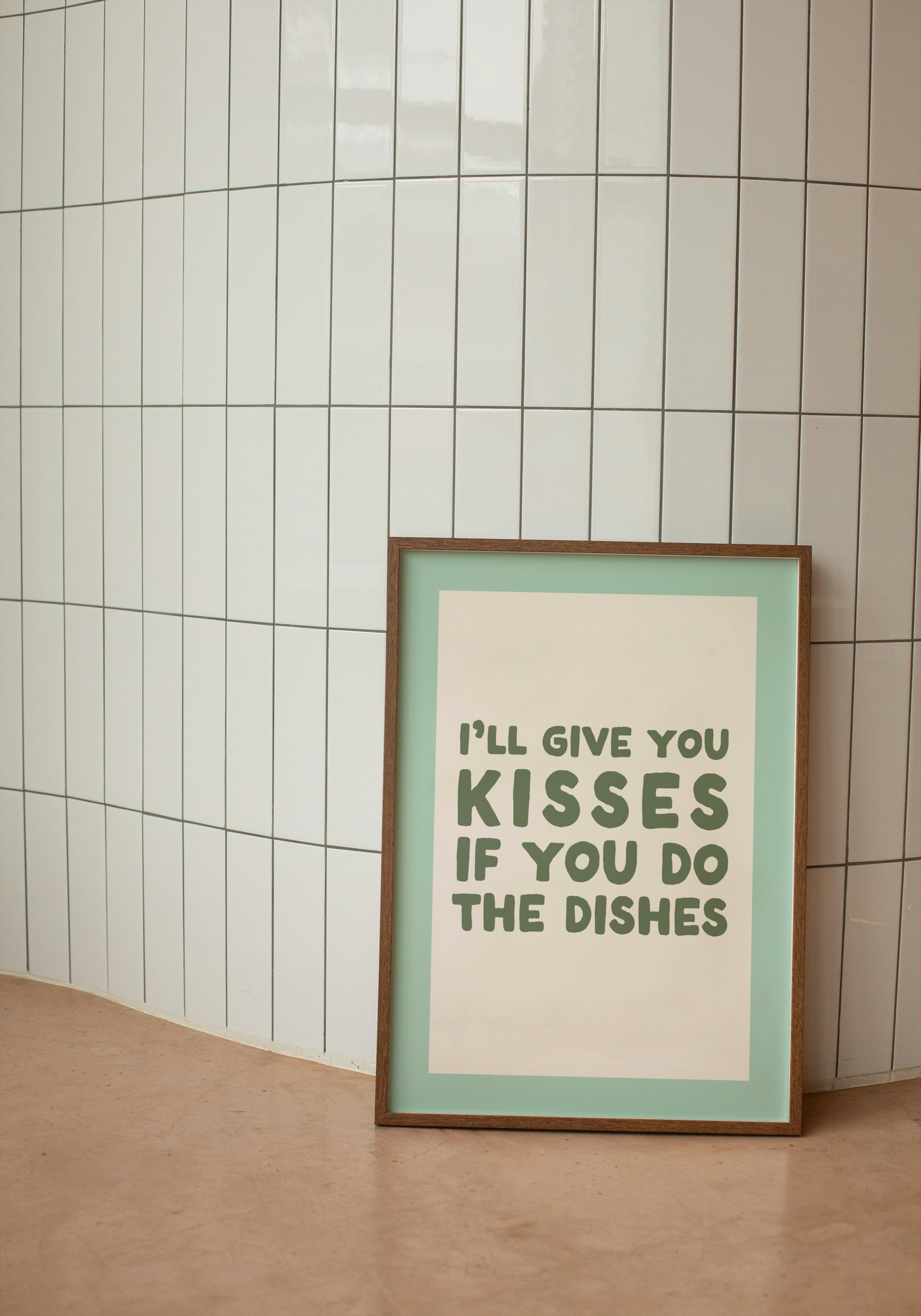 Lustre / A5 Print | I'll Give You Kisses If You Do The Dishes | Olive Green and Cream | Art Print | Wisdom and Wonder Designs