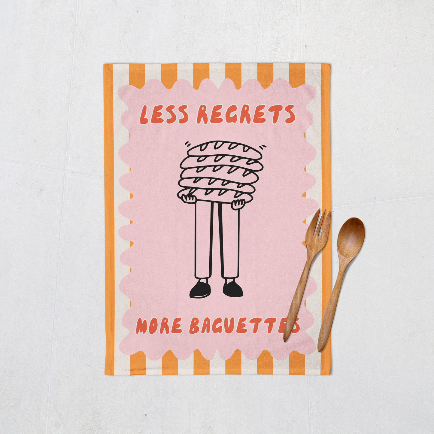 Less Regrets More Baguettes | Tea Towel