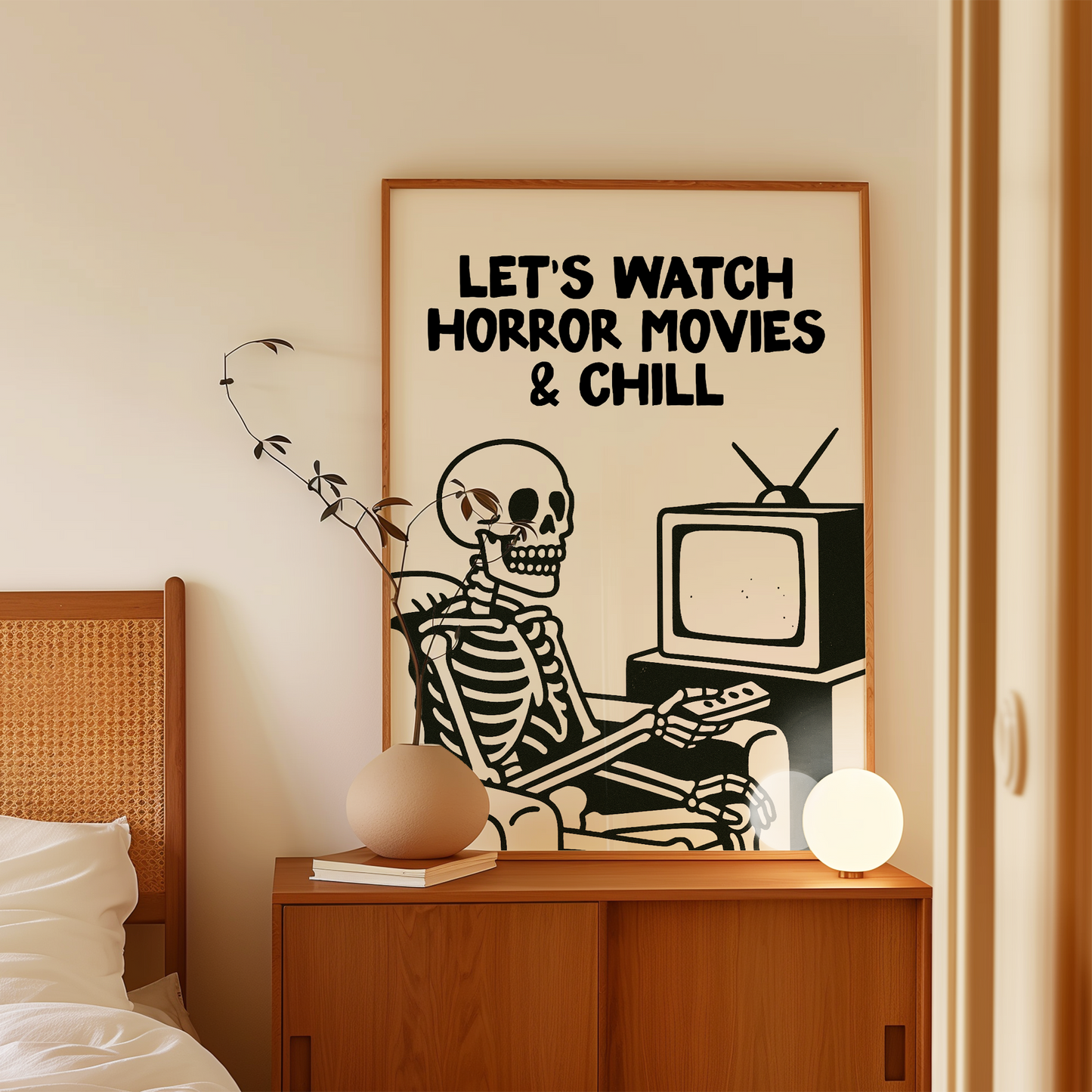 Let's Watch Horror Movies & Chill | Black & Cream | Art Print