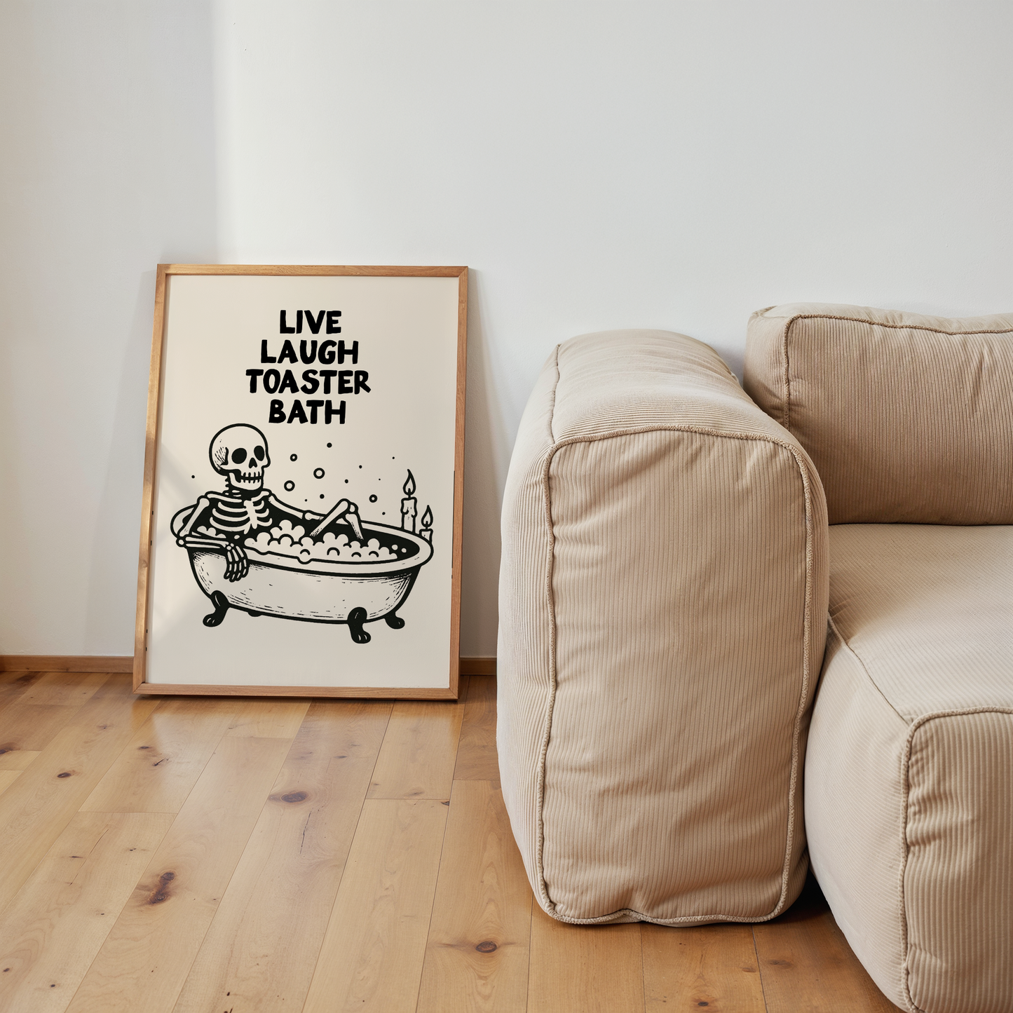 Live Laugh Toaster Bath Skeleton | Black & Cream | Art Print