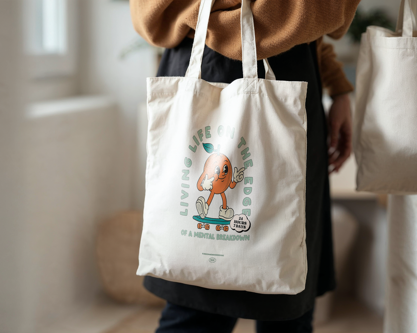 Living Life On The Edge Of A Mental Breakdown | Natural | Organic Cotton Tote Bag