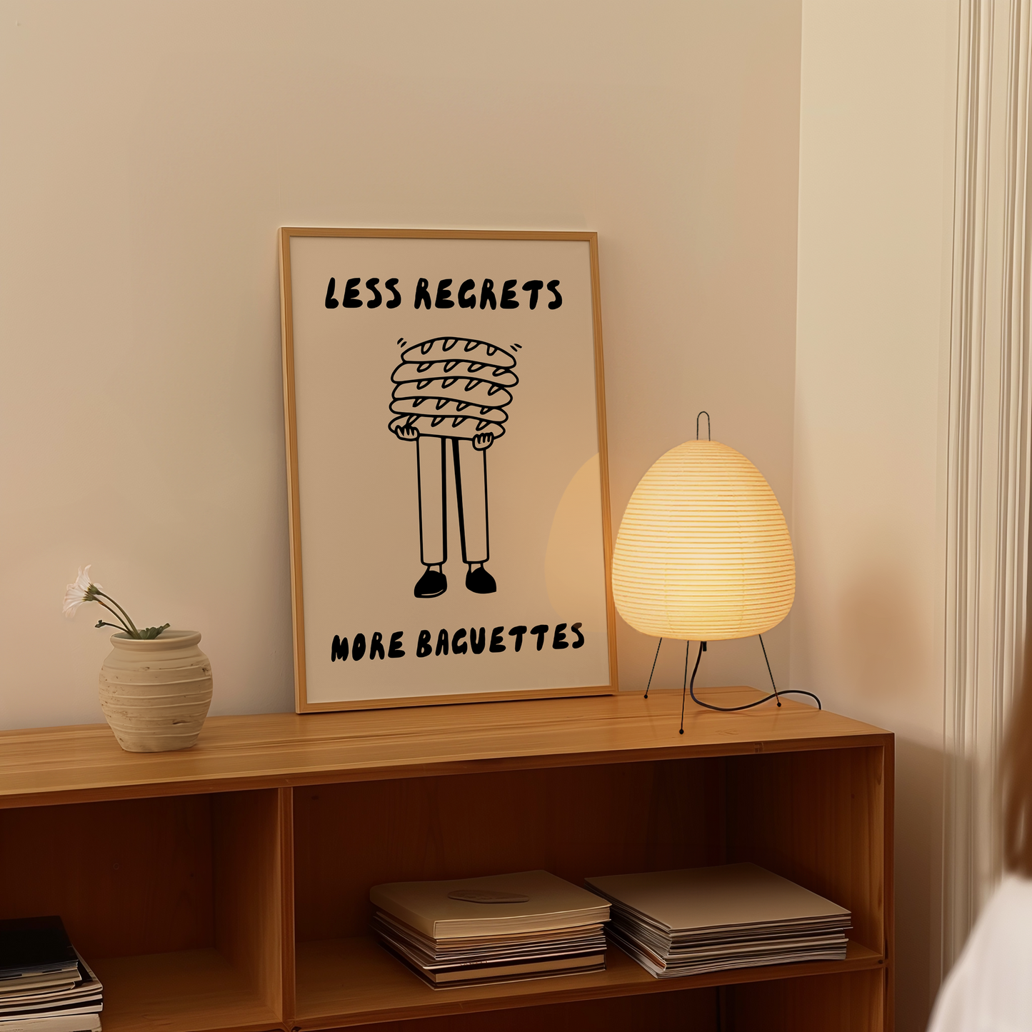 Less Regrets More Baguettes | Black and Cream | Art Print