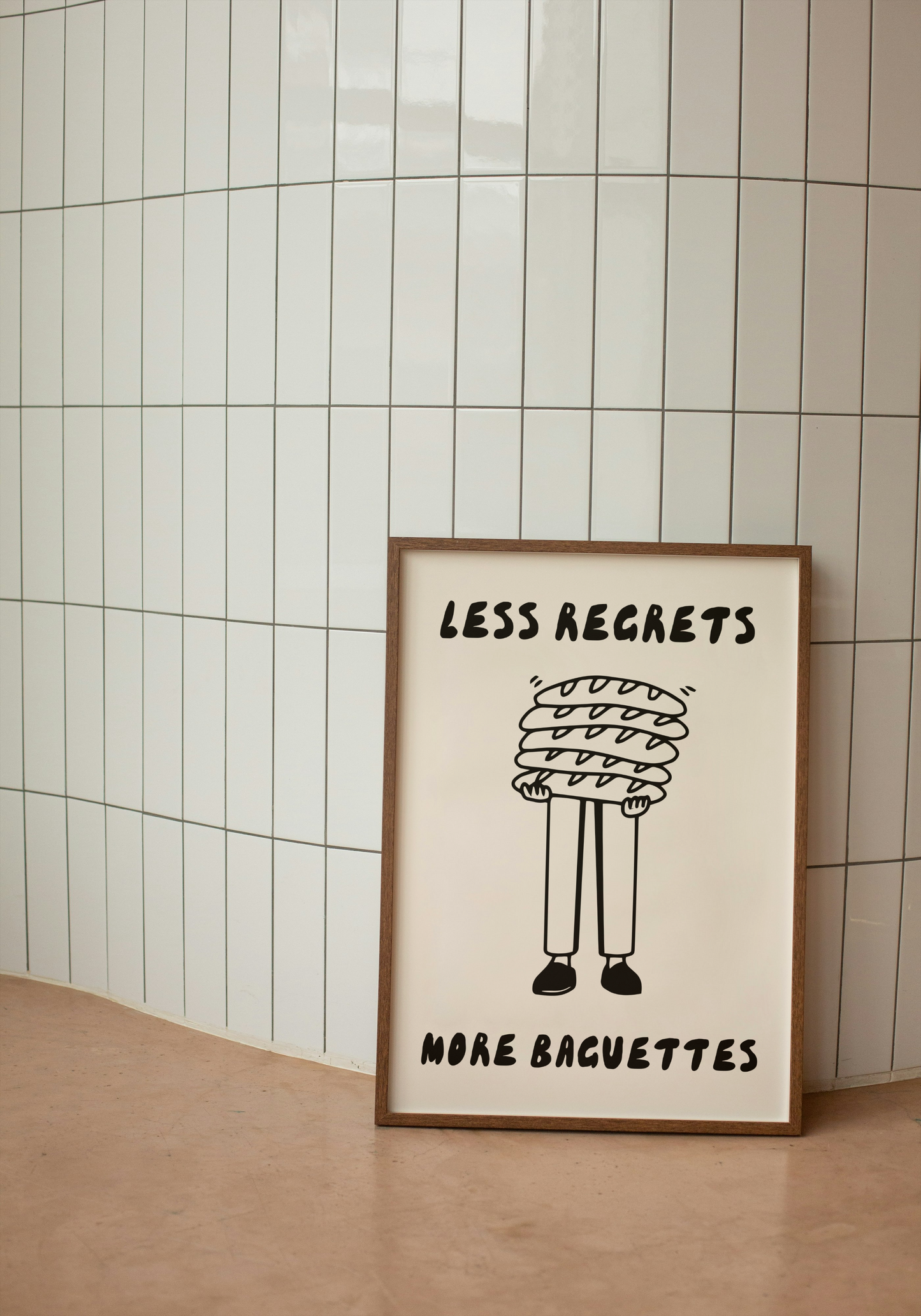 Less Regrets More Baguettes | Black and Cream | Art Print
