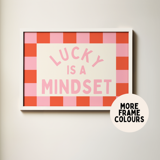 Framed | Lucky Is A Mindset | Blush & Lobster | Landscape | Wall Art Print
