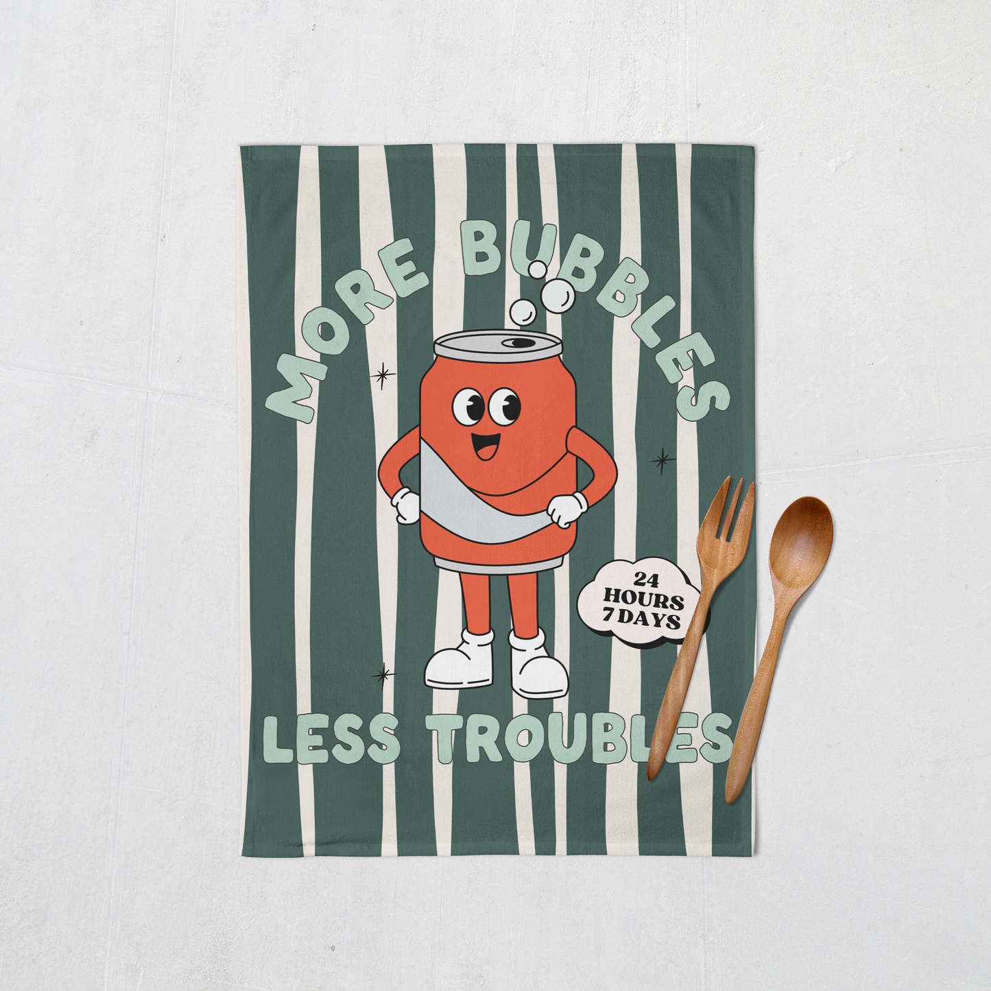 More Bubbles Less Troubles | Tea Towel
