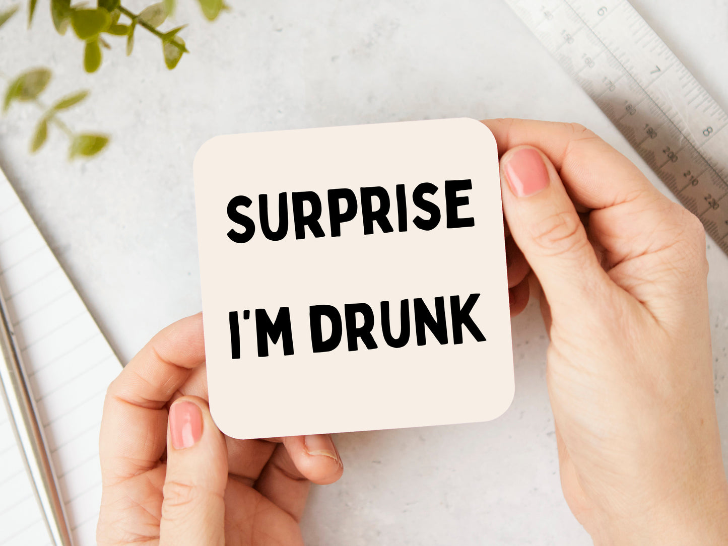 White Coaster | Surprise I'm Drunk | Black and Cream | Coaster | Wisdom and Wonder Designs
