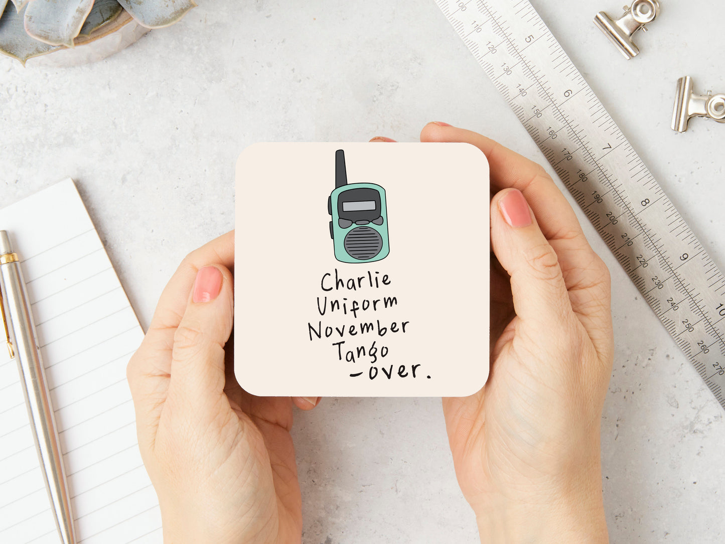 Charlie Uniform November Tango - Over | Seafoam and Cream | Walkie Talkie | Coaster