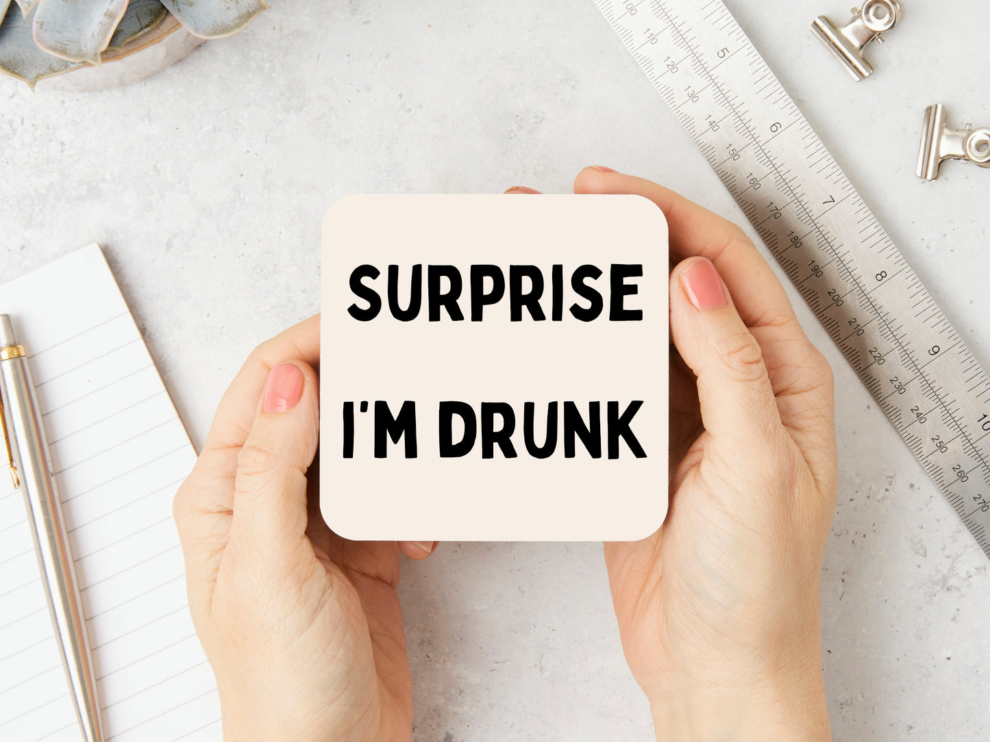 White Coaster | Surprise I'm Drunk | Black and Cream | Coaster | Wisdom and Wonder Designs