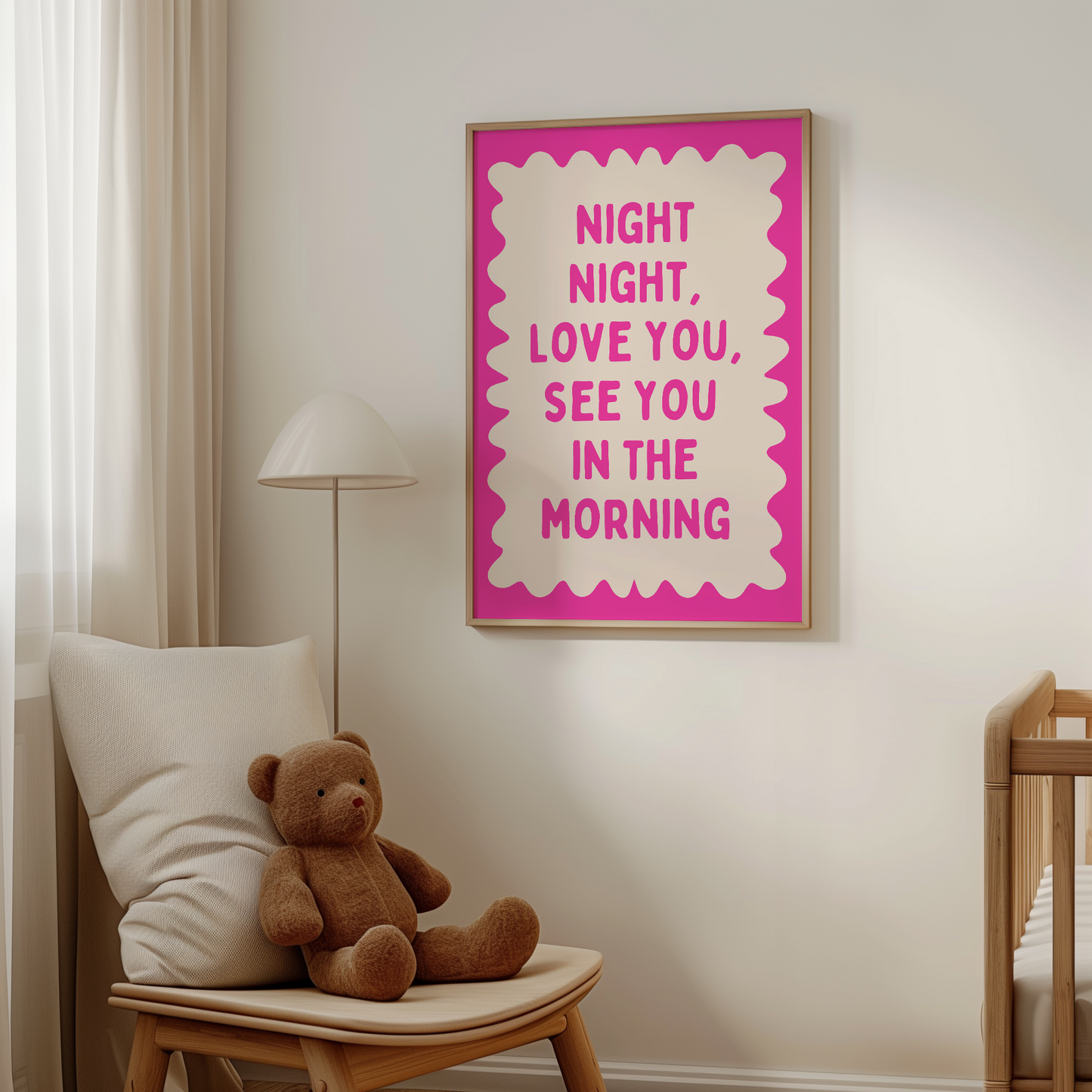 Night Night, Love You | Hot Pink and Cream | Wall Art Print