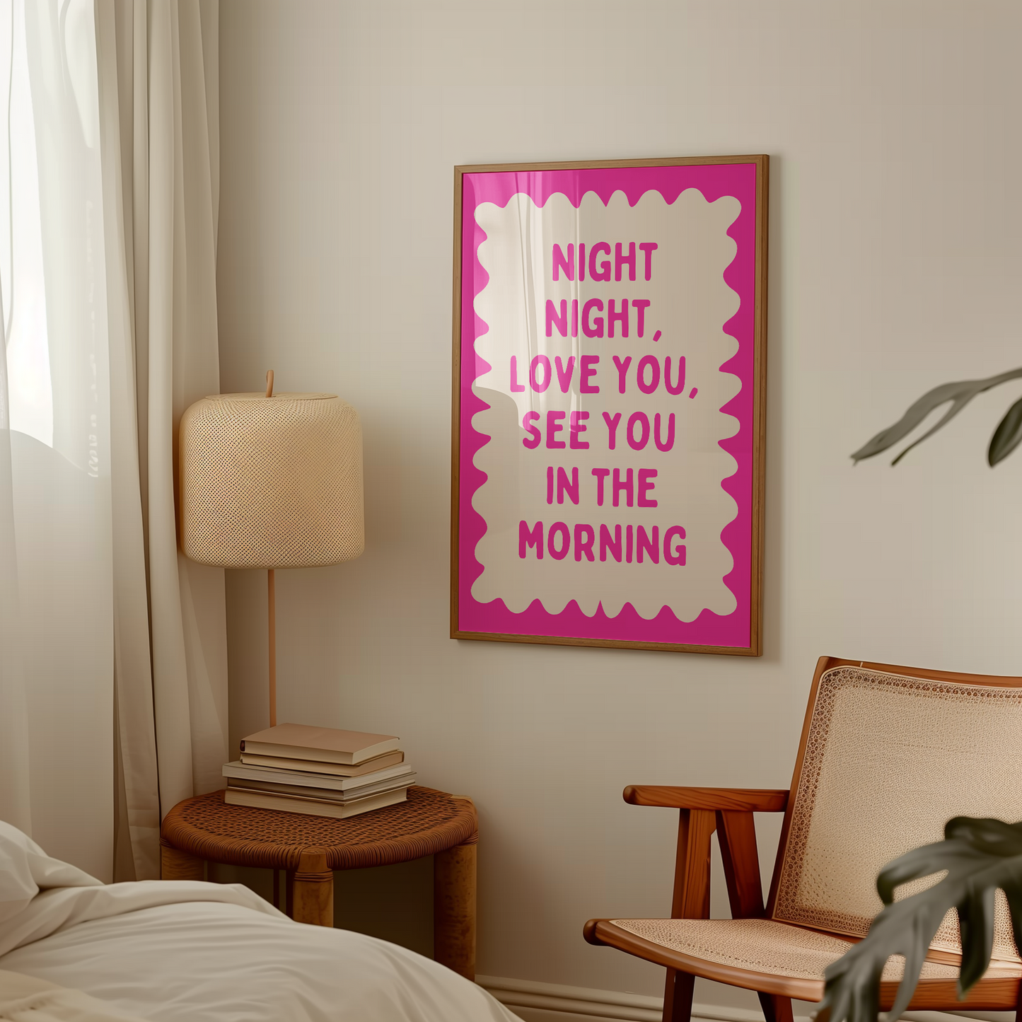 Night Night, Love You | Hot Pink and Cream | Wall Art Print