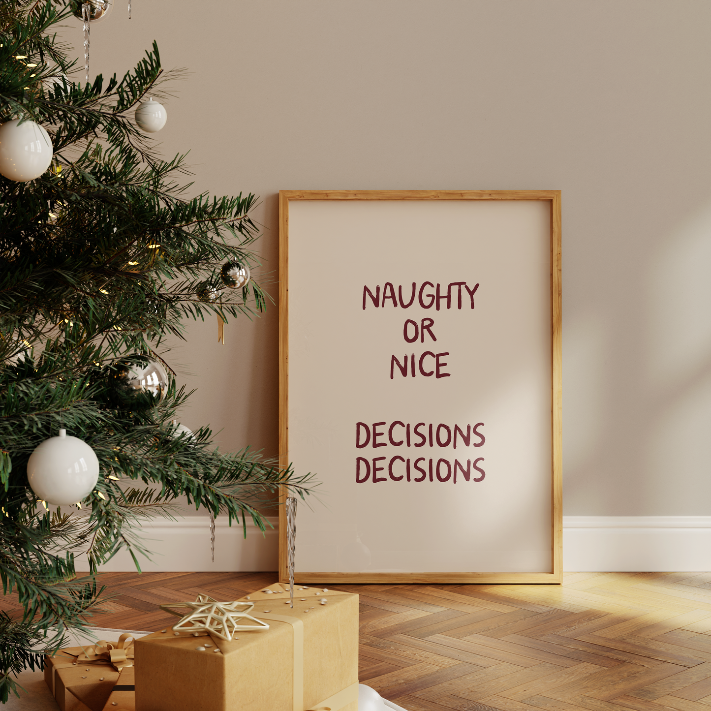 Naughty Or Nice | Plum & Cream | Christmas Art Print