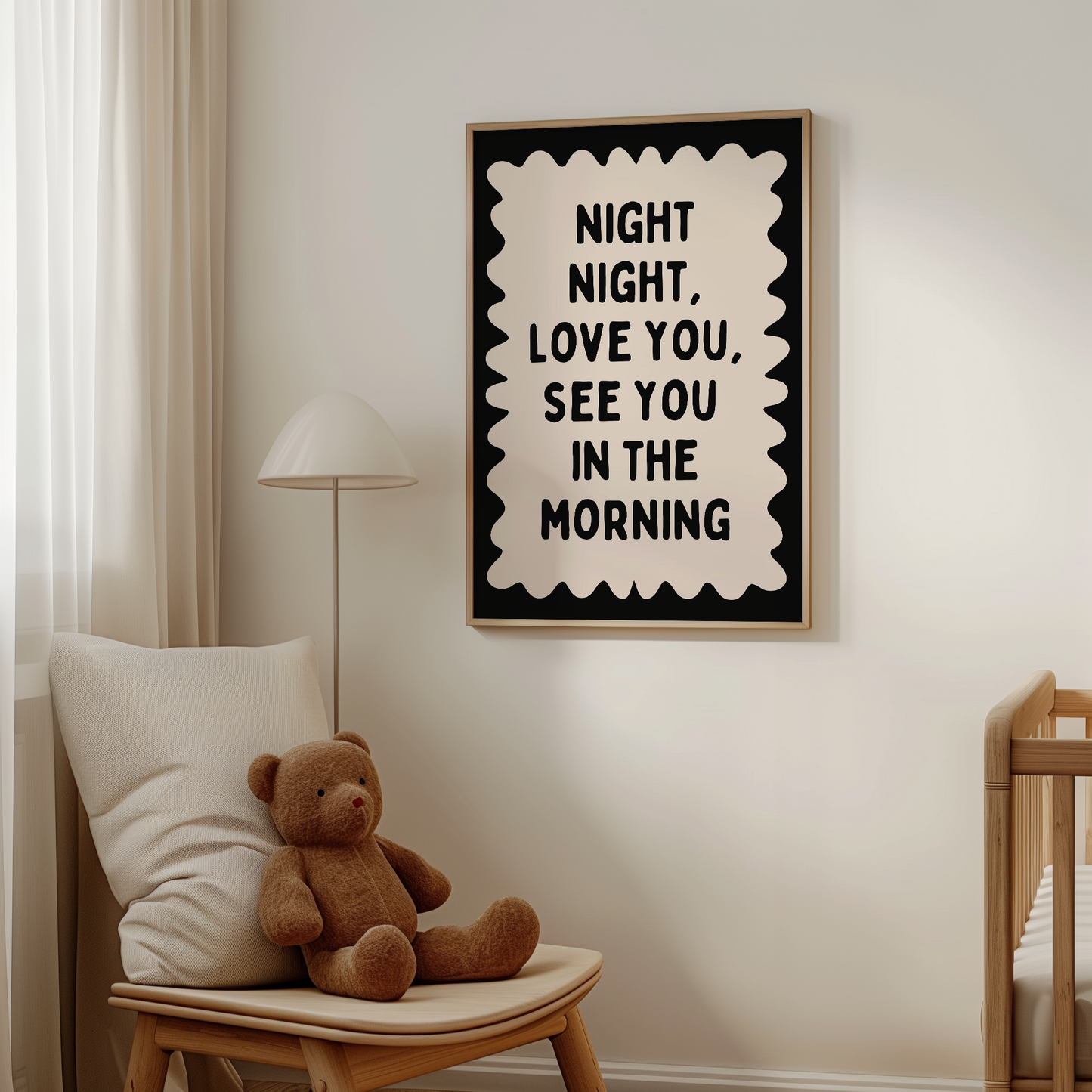 Night Night, Love You | Black and Cream | Art Print