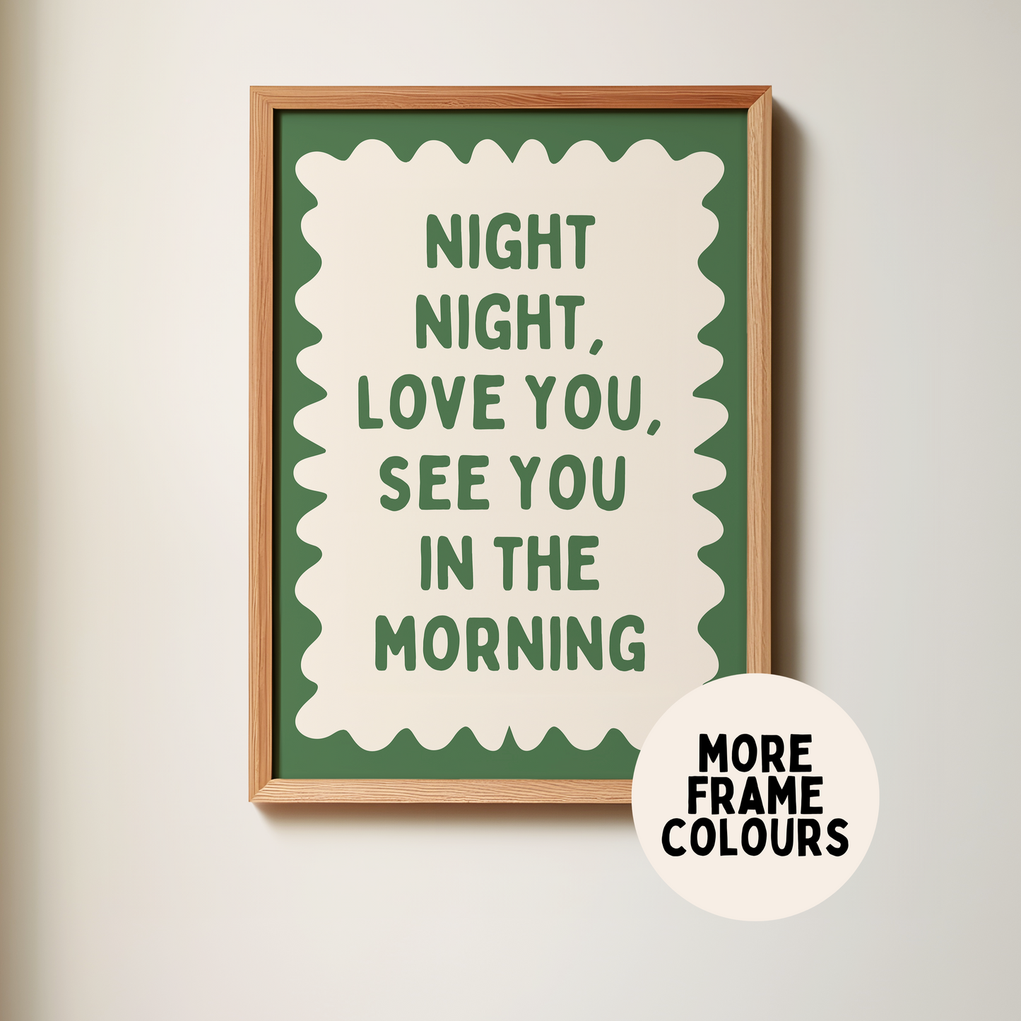 Night Night, Love You | Hunter Green and Cream | Art Print