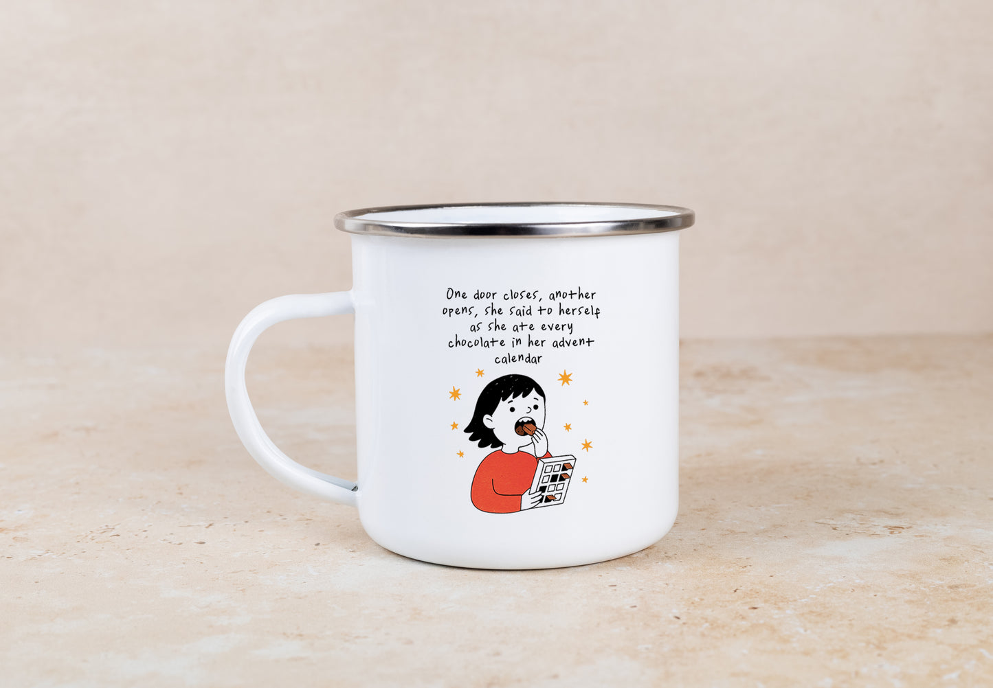One Door Closes, Another Door Opens | Enamel Christmas Mug