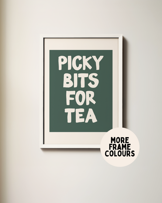 Framed | Picky Bits For Tea | Cream & Forest Green | Wall Art Print