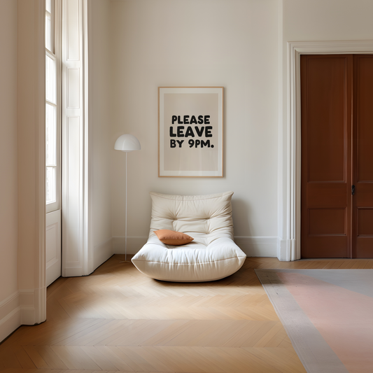 Please Leave By 9pm | Black & Cream | Art Print