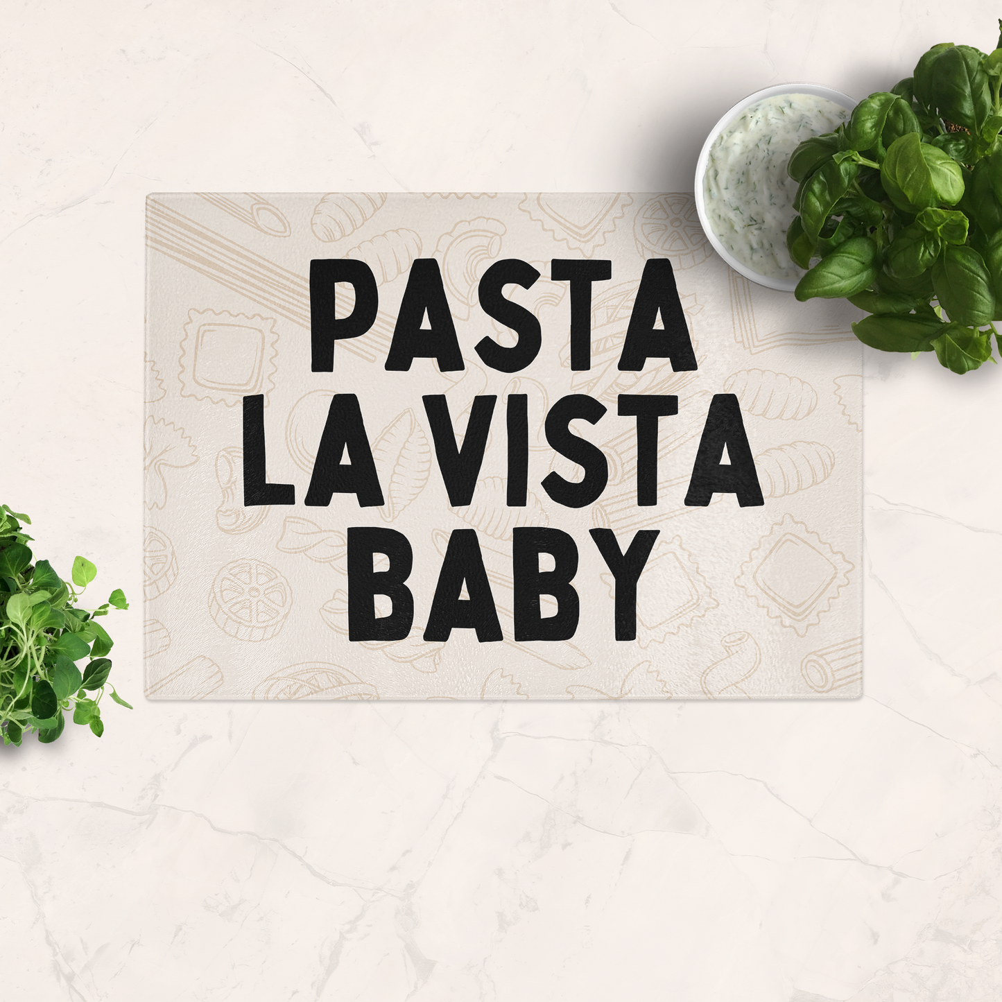 Pasta La Vista Baby | Black and Cream | Glass Chopping Board