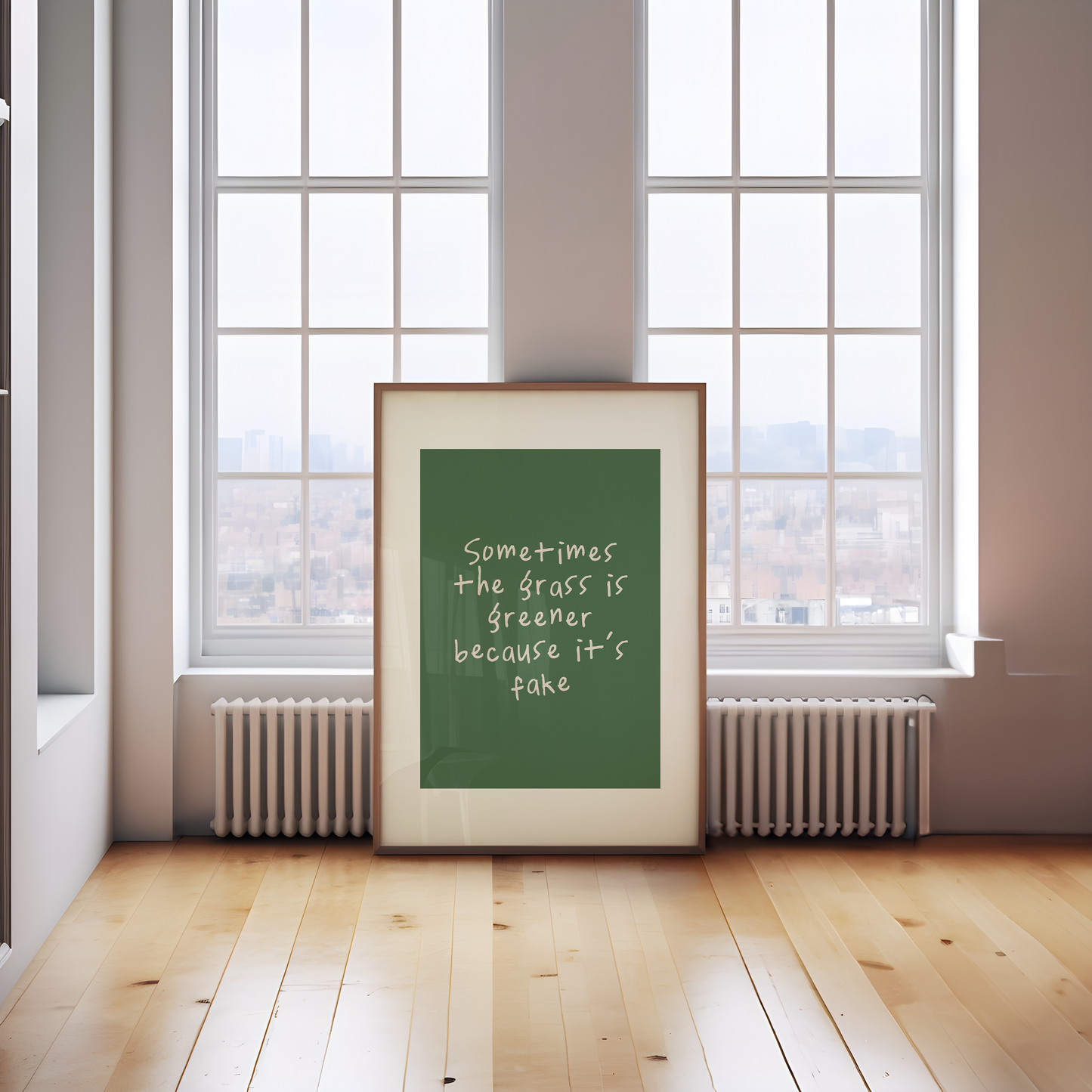 Sometimes The Grass Is Greener Because It's Fake | Cream and Hunter Green | Art Print