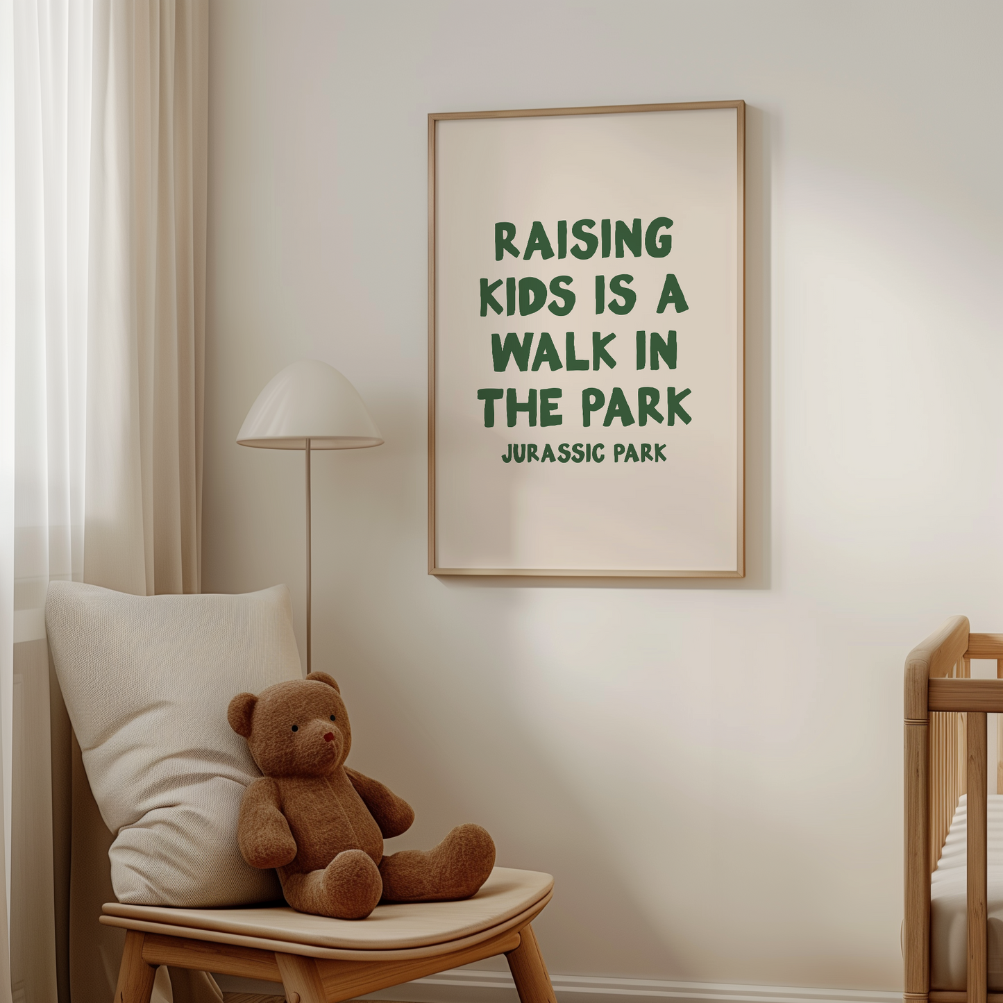 WISDOM & WONDER X HEY WONDER | Raising Kids Is A Walk In The Park | Hunter Green and Cream | Wall Art Print
