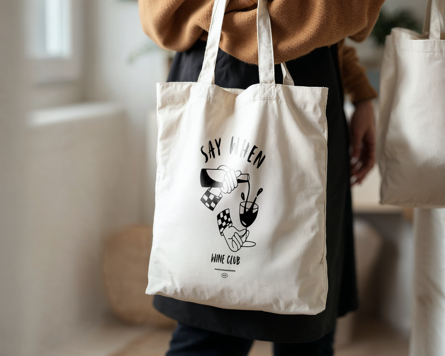 Say When Wine Club | Natural & Black | Organic Cotton Tote Bag