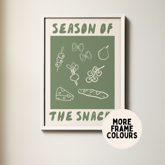 Framed | Season Of The Snacks | Cream & Olive Green | Wall Art Print
