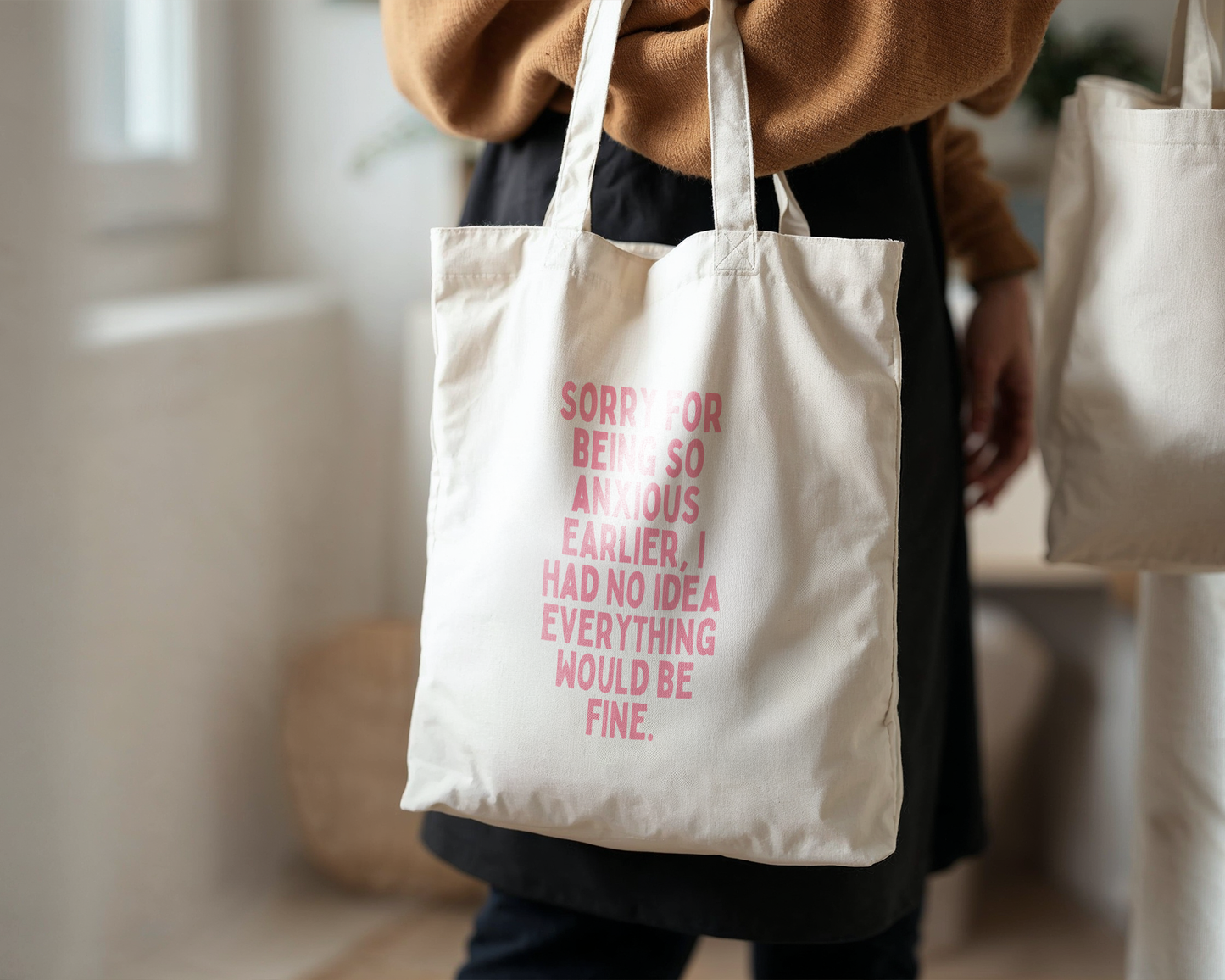 Sorry For Being Anxious | Natural & Watermelon | Organic Cotton Tote Bag