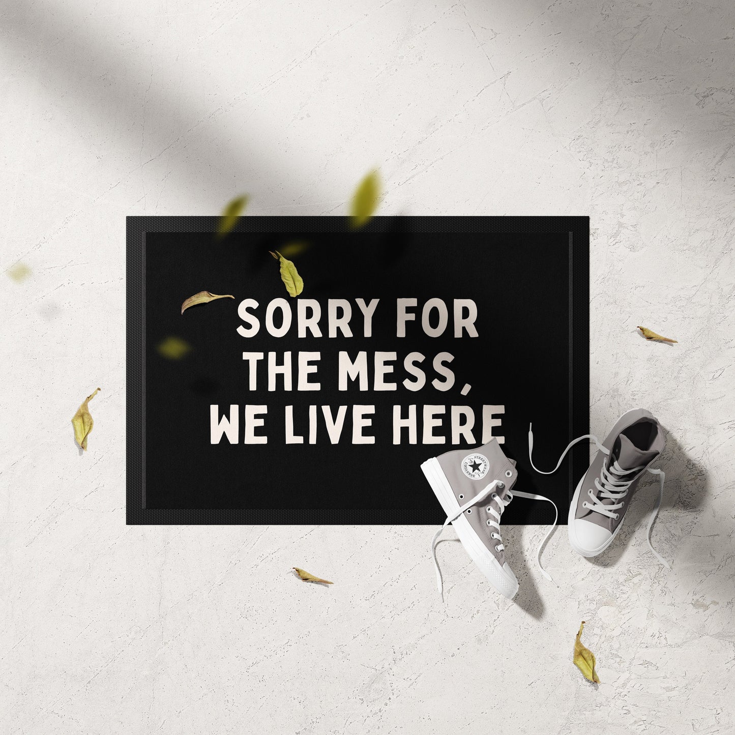 WISDOM & WONDER X HEY WONDER | Sorry For The Mess We Live Here | Cream & Black | Indoor Door Mat