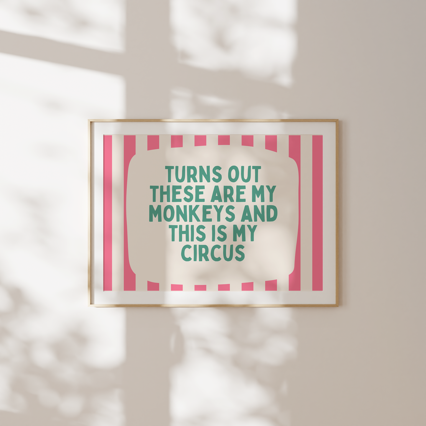 Turns Out These Are My Monkeys And This Is My Circus | Watermelon and Vivid Teal | Landscape | Wall Art Print