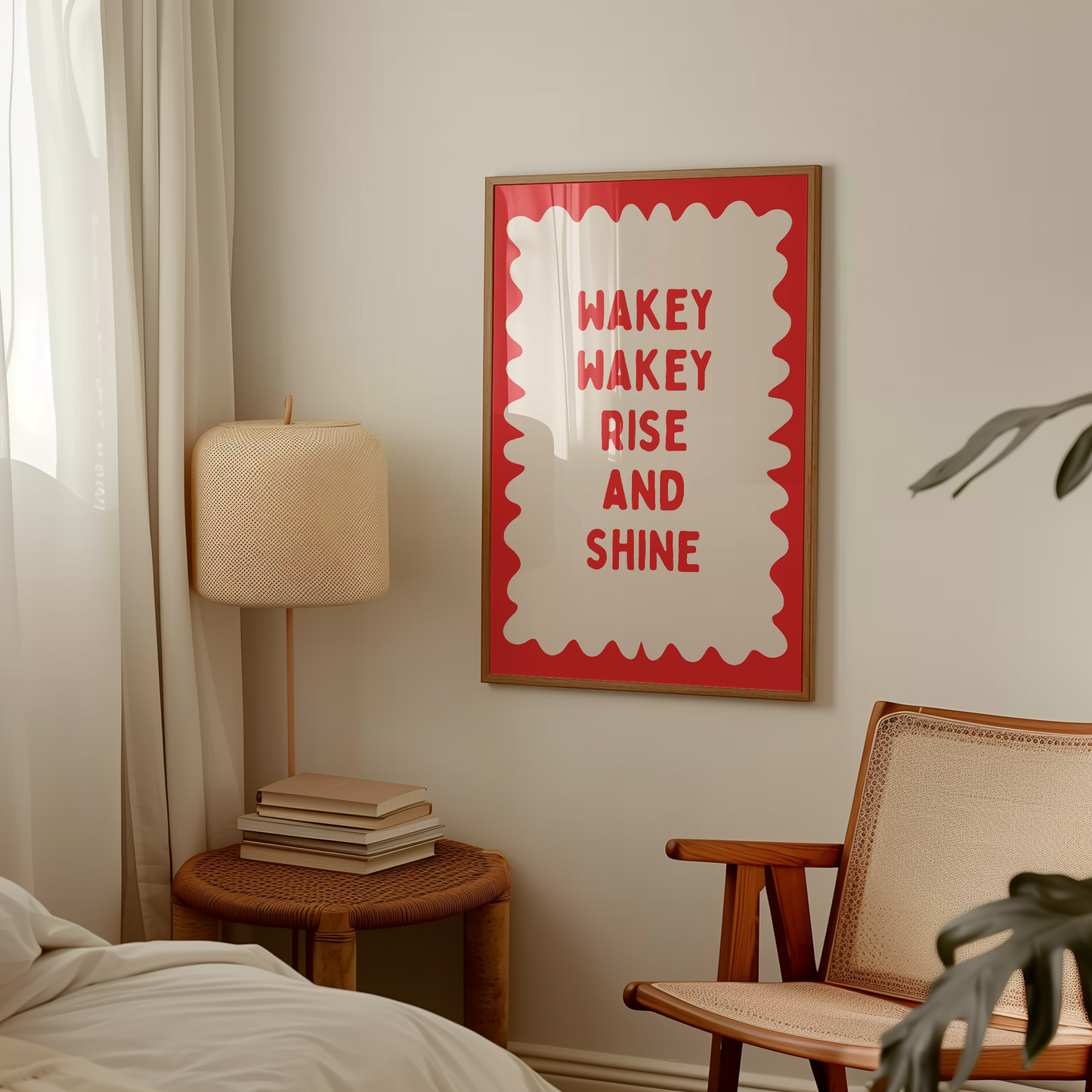 Wakey Wakey Rise and Shine | Red and Cream | Art Print